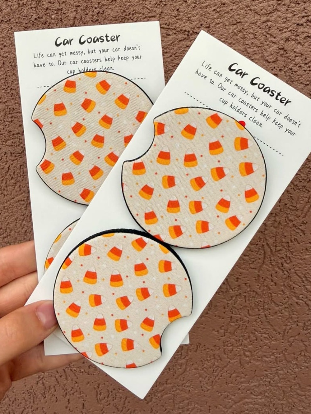 Candy Corn Halloween Car Coasters | Set of 2